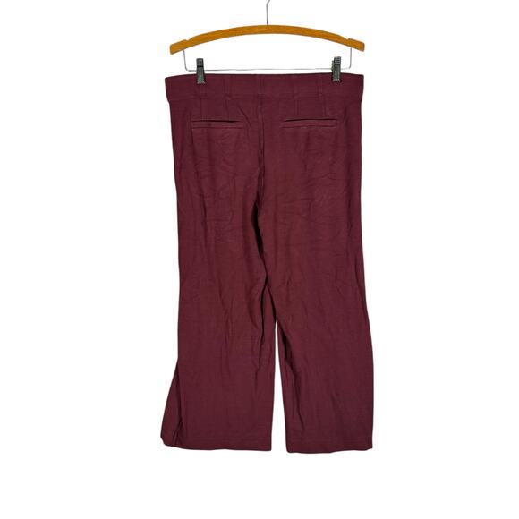 LOFT Maroon Wide Leg Pull-On Cropped Pants Women’s Medium Stretch Work Casual - Picture 2 of 8